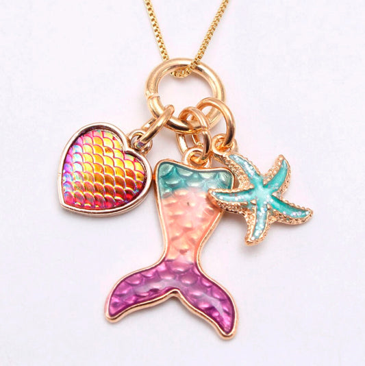 Under The Sea Mermaid Gold Charm Necklace - Mermaid Tail