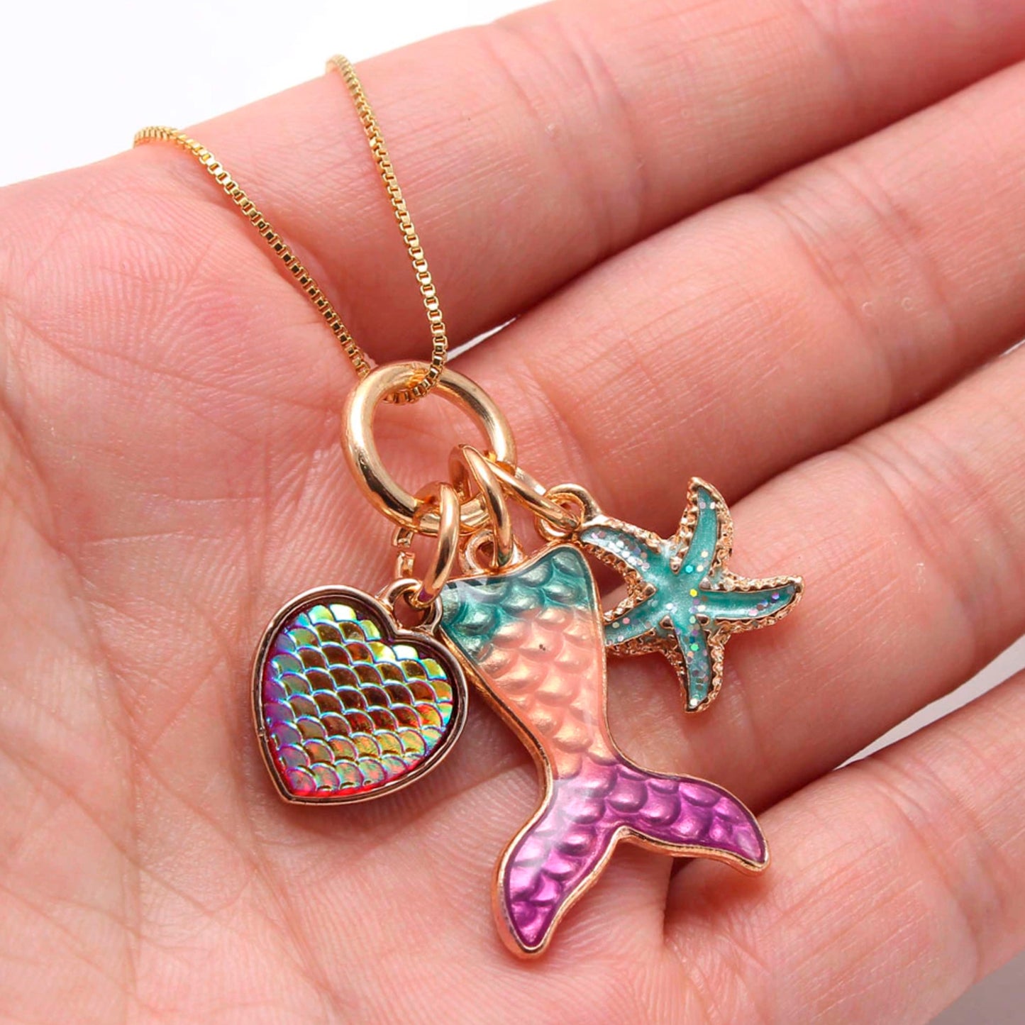 Under The Sea Mermaid Gold Charm Necklace - Mermaid Tail