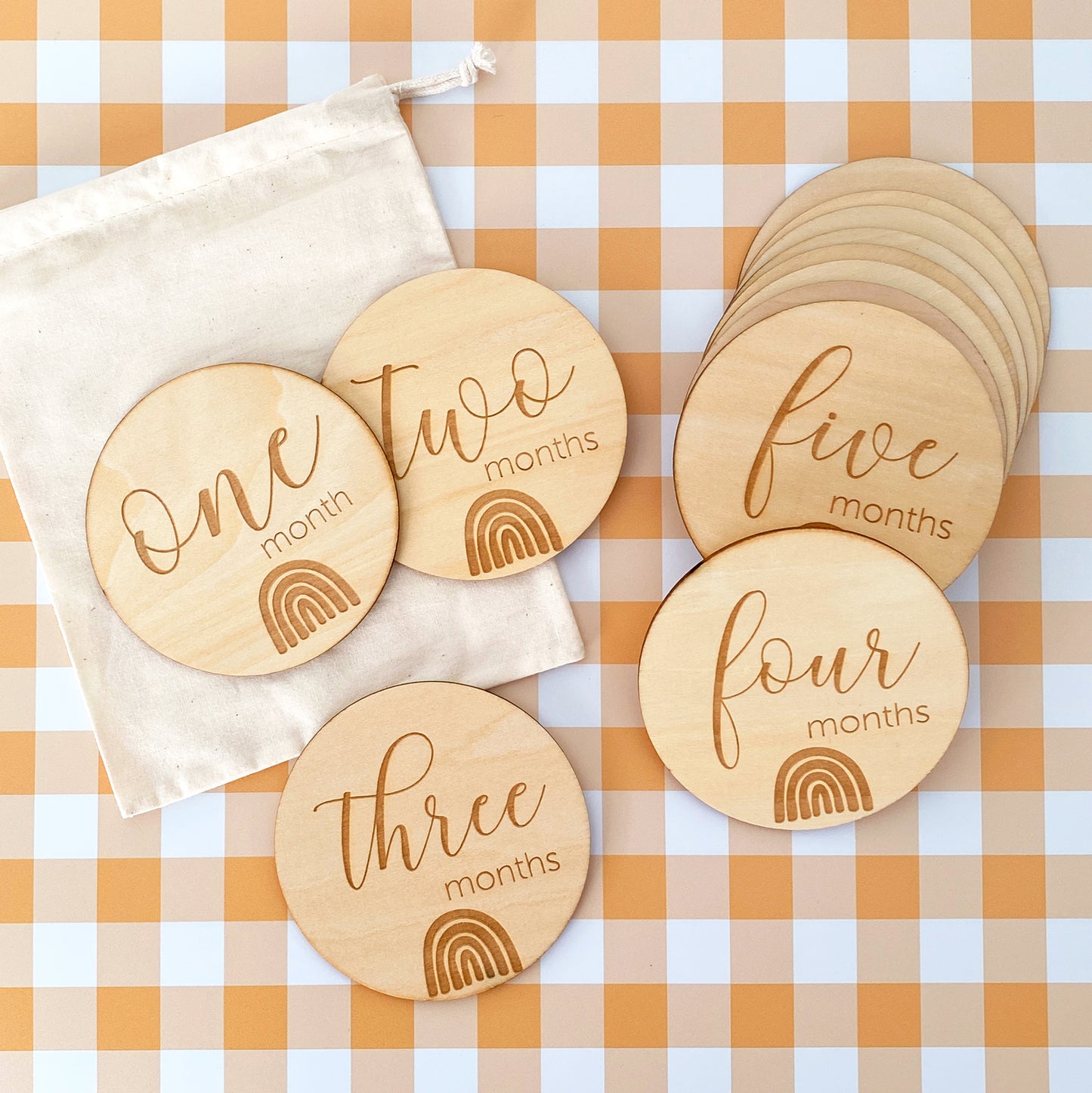 Rainbow Wooden Milestone Discs - Set of 12