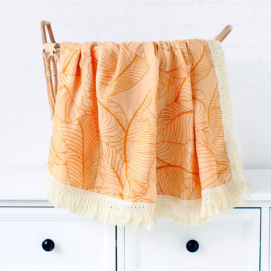 Boho Fringe Muslin Baby Swaddle - Golden Palms