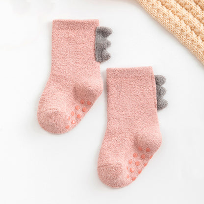 Little Dinosaur Coral Fleece Non-Slip Floor Socks