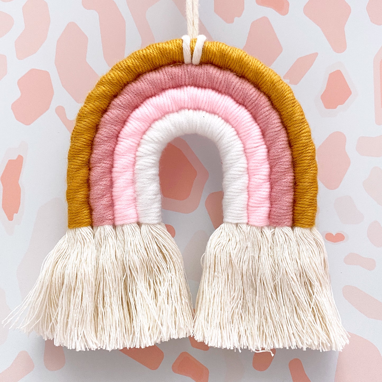 Boho Rainbow Macrame Wall Hanging - Gold & Pink