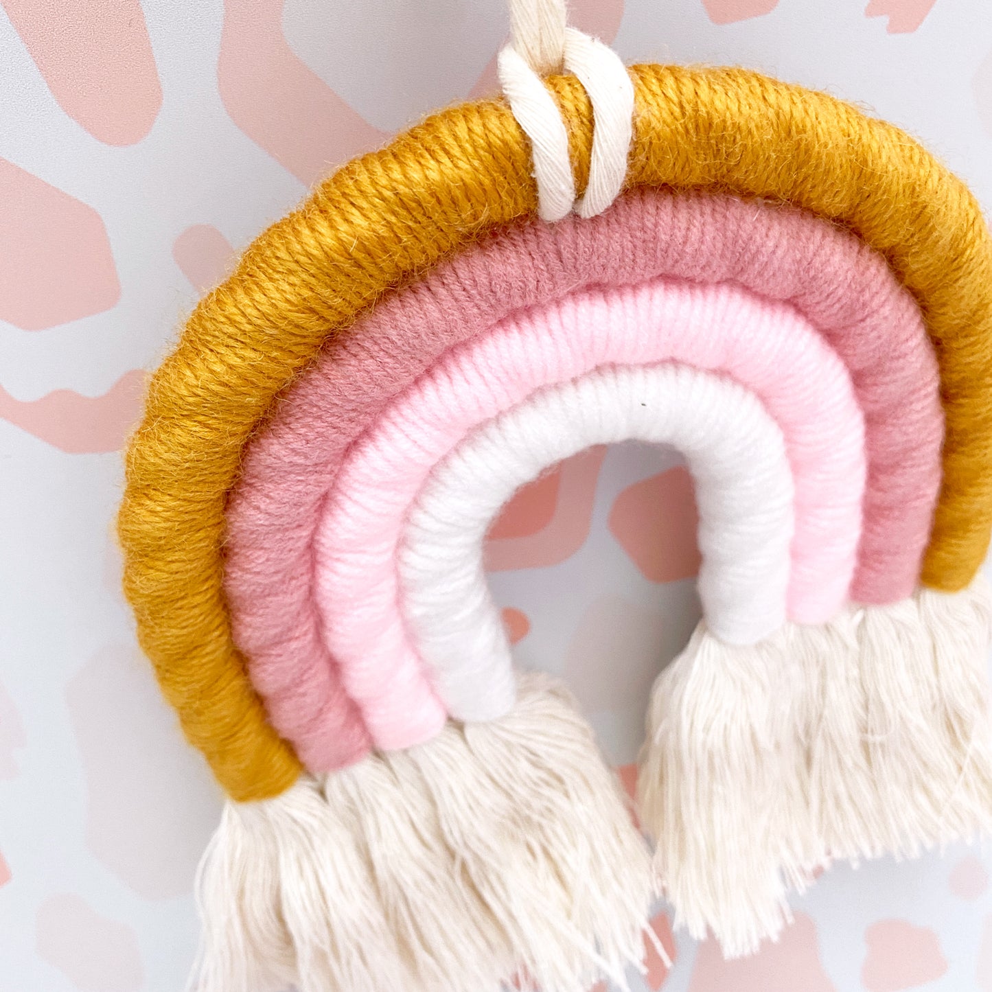 Boho Rainbow Macrame Wall Hanging - Gold & Pink