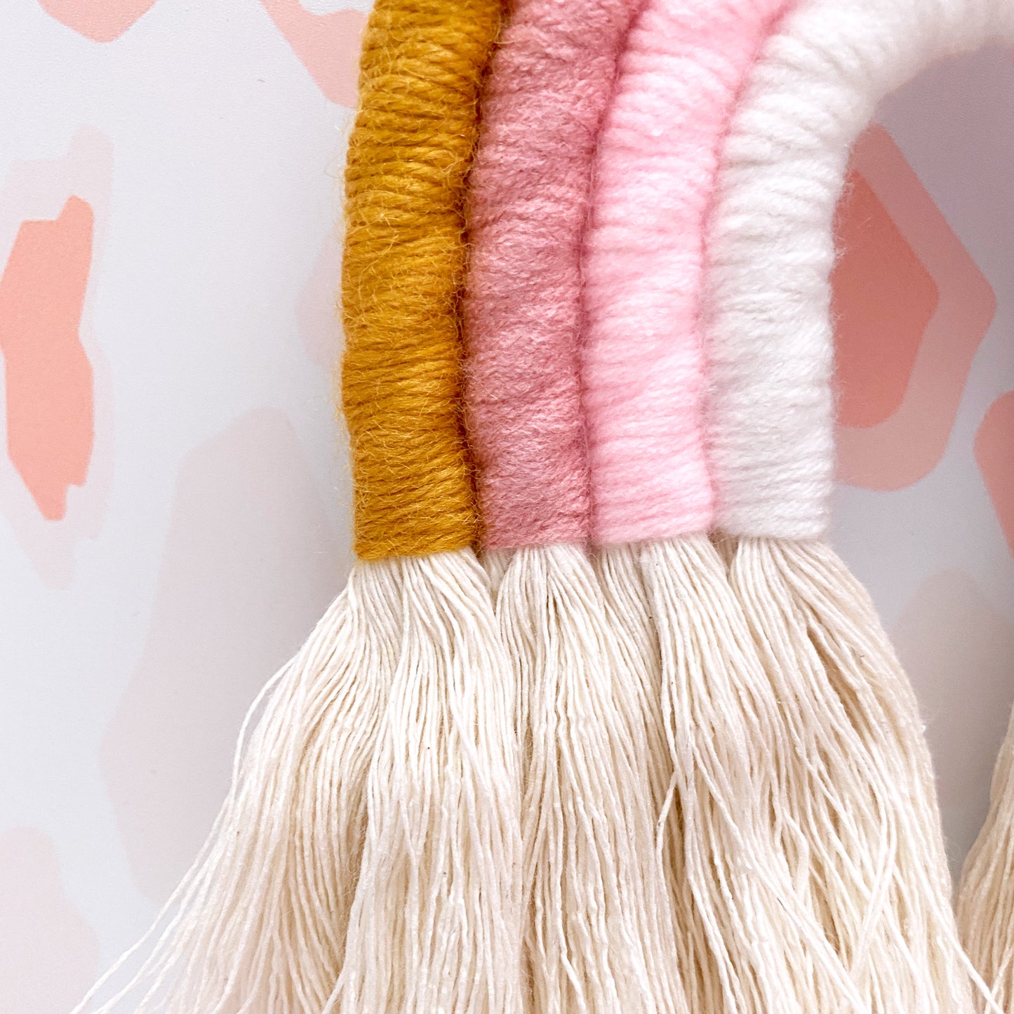Boho Rainbow Macrame Wall Hanging - Gold & Pink
