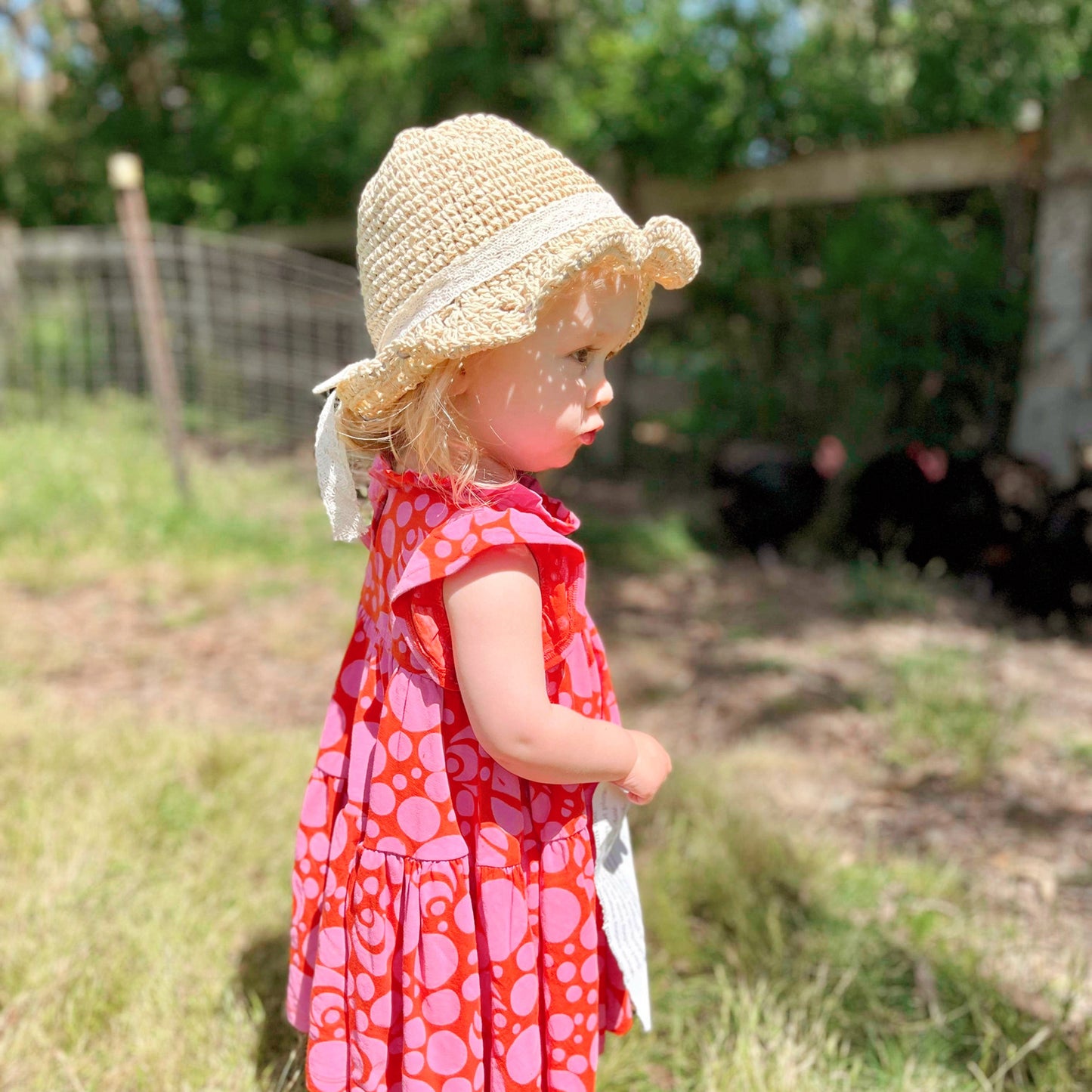 Bonnie Straw Hat with Lace Bow - Beige
