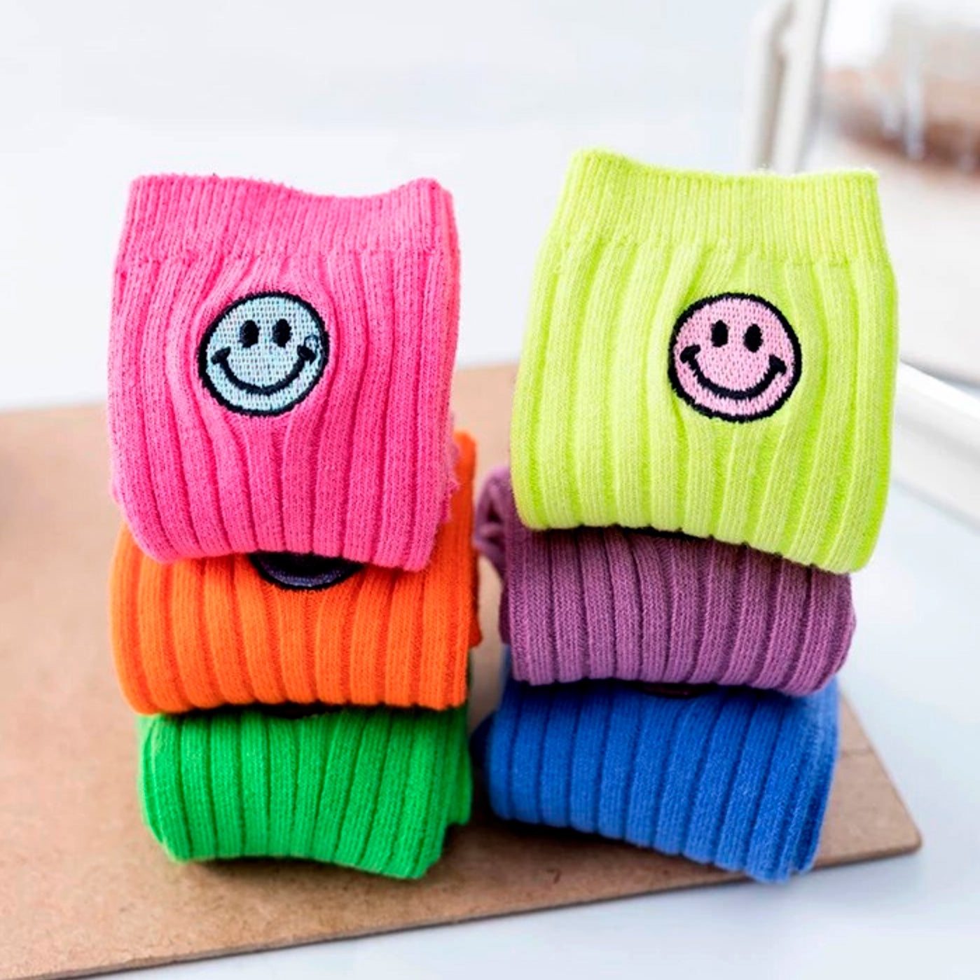 Smiley Face Neon Socks