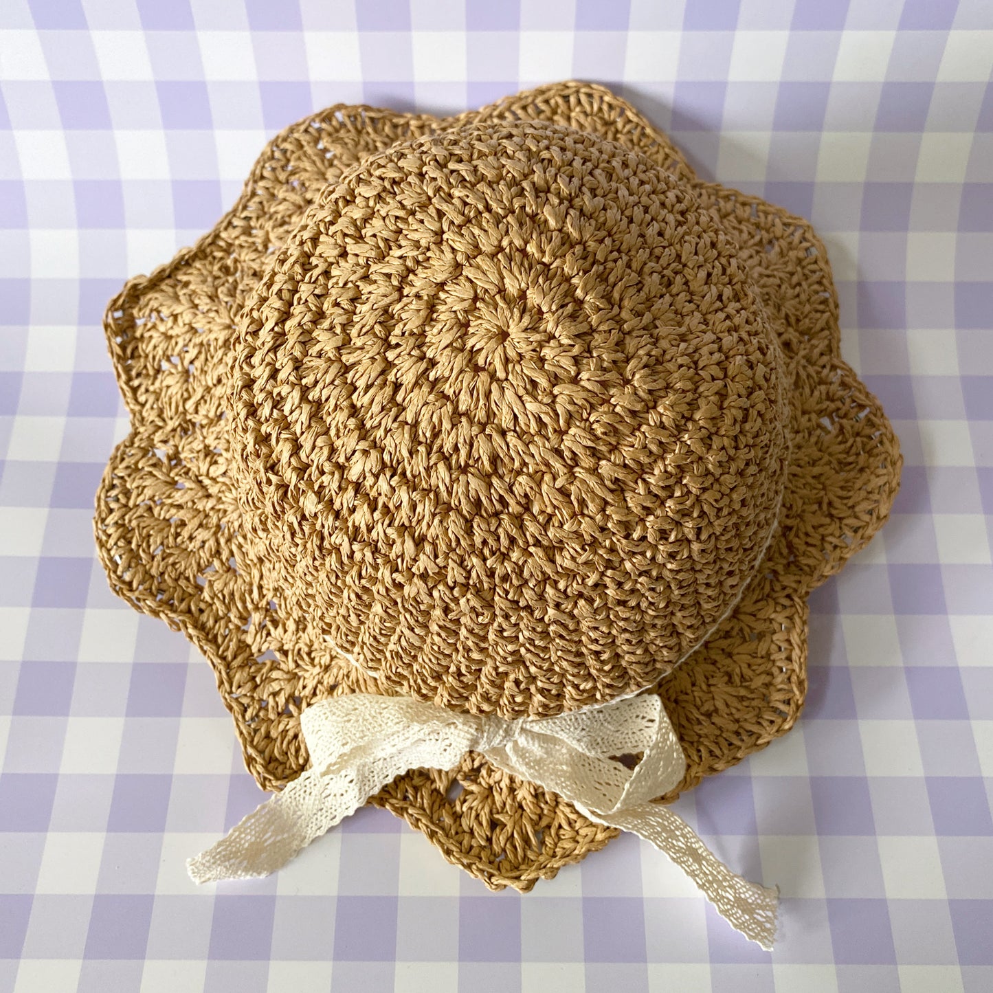 Bonnie Straw Hat with Lace Bow - Tan