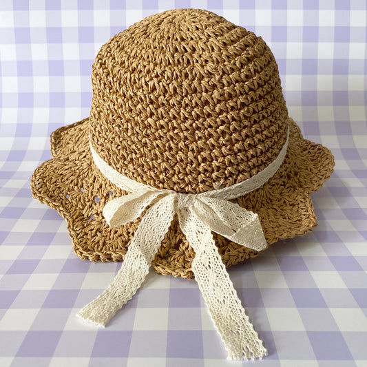 Bonnie Straw Hat with Lace Bow - Tan