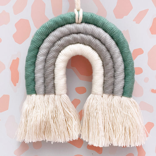 Boho Rainbow Macrame Wall Hanging - Teal & Grey