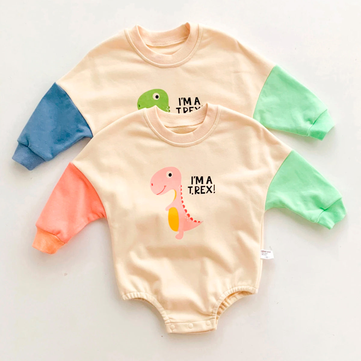 I'm A T-Rex Dinosaur Colourblock Long Sleeve Romper
